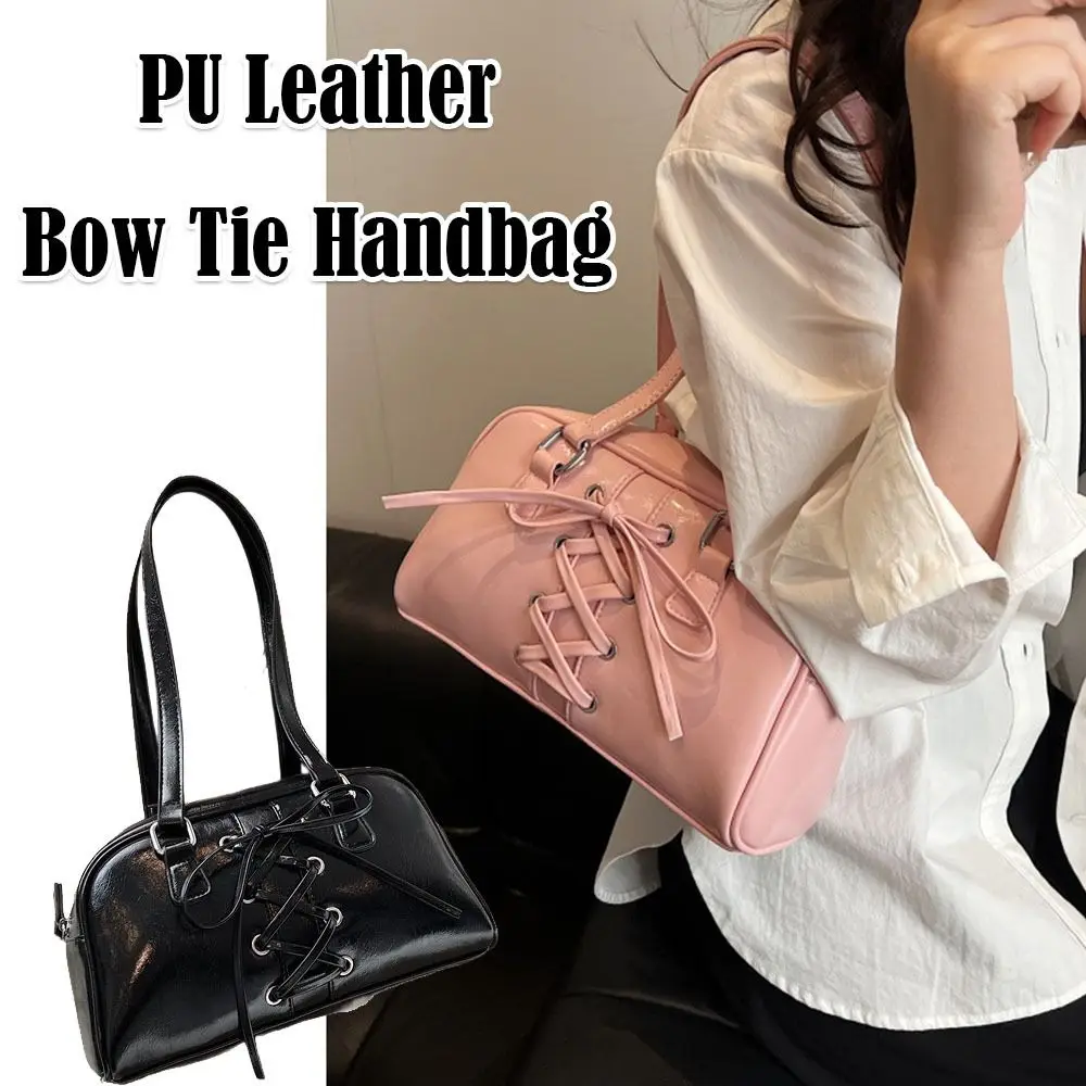 

Fashion Bow Tie Women's Satchel Hobo Bag Y2K Solid Color Tote Bags PU Leather Shoulder Bag