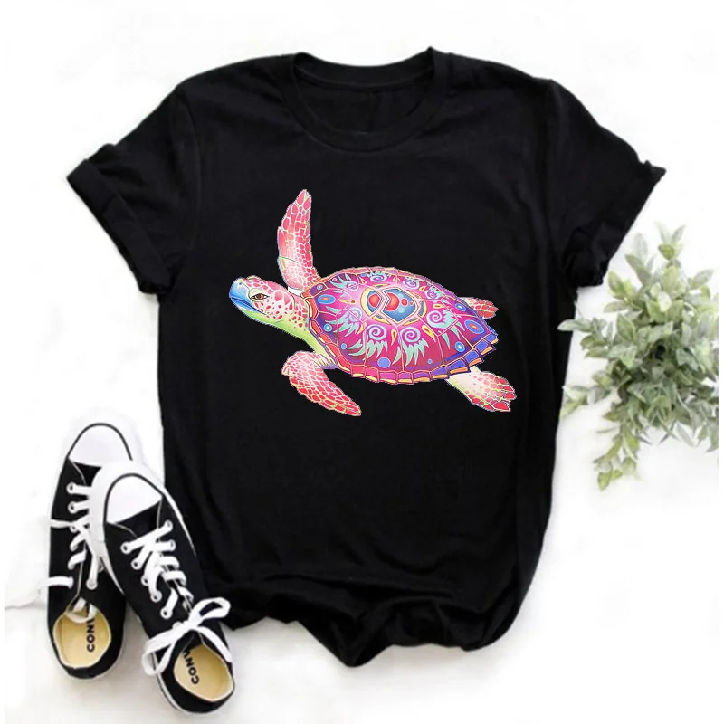 Sea Turtle Print T-shirt for Women Harajuku Cartoon Unisex Short Sleeve T-shirt 2023 Summer O-Neck Streetwear y2k Clothes Tops