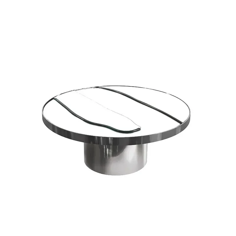 

Italian stainless steel coffee table light luxury high-end living room home mirror tea table modern creative custom round edge