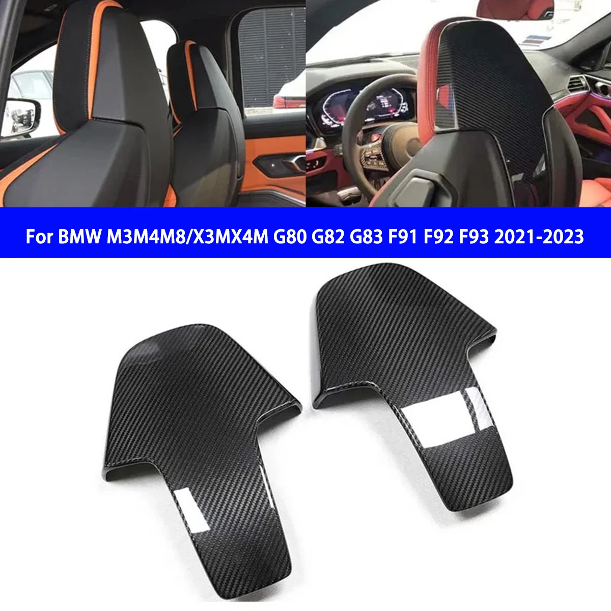 

For BMW M3M4M8/X3MX4M G80 G82 G83 F91 F92 F93 2021-2023 Dry Carbon Fiber Seat Back Headrest Cover For