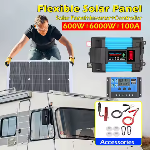 6000W Solar Panel Inverter Kit Complete Off-Grid Power System with Charge Controller, Battery Cables, Brackets for Home/RV/Boats