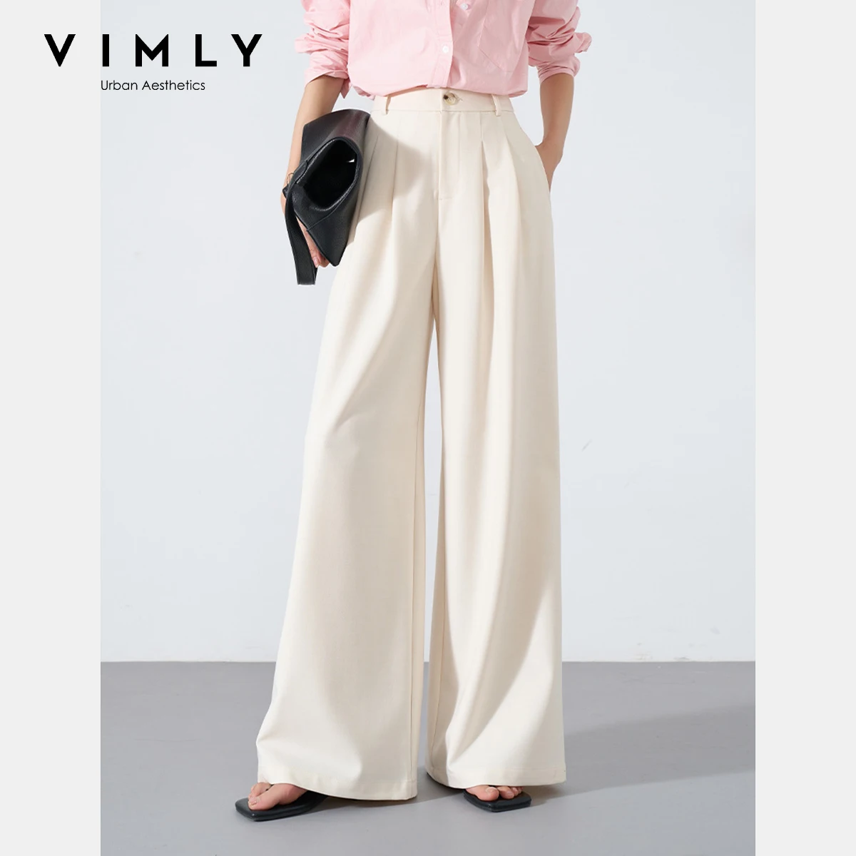 

VIMLY Office Ladies Suit Pants 2025 Summer Autumn High Waist Wide Leg Straight Female Loose Long Dress Pant Commute Trousers