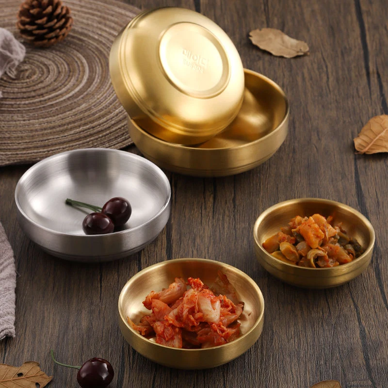 304 Stainless Steel Rice Bowl Korean-Style Insulated For Children To Eat And Drink Soup Commercial Golden Cuisine Pickles Bowls