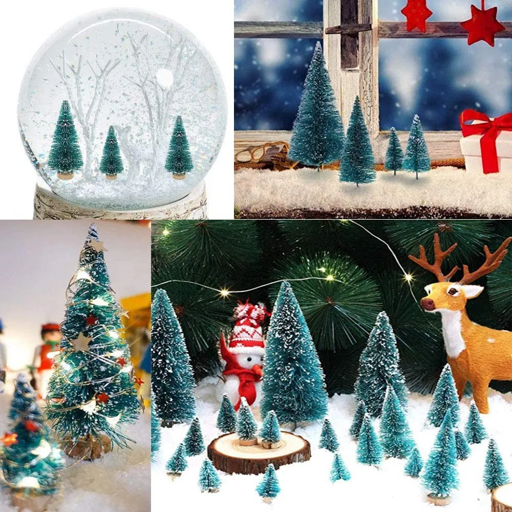 50 buah miniatur pohon Natal buatan pohon es salju kecil pohon pinus kerajinan dekorasi Natal DIY