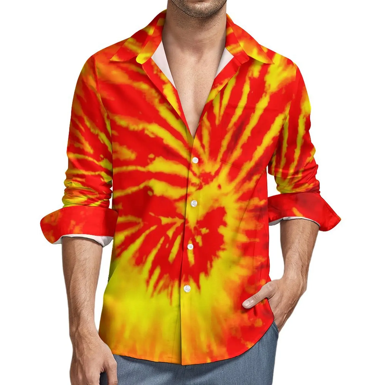 

Hippie Tie Dye Casual Shirts Retro Psychedelic Vintage Shirt Spring Y2K Street Oversized Blouse Man Long Sleeve Print Clothes