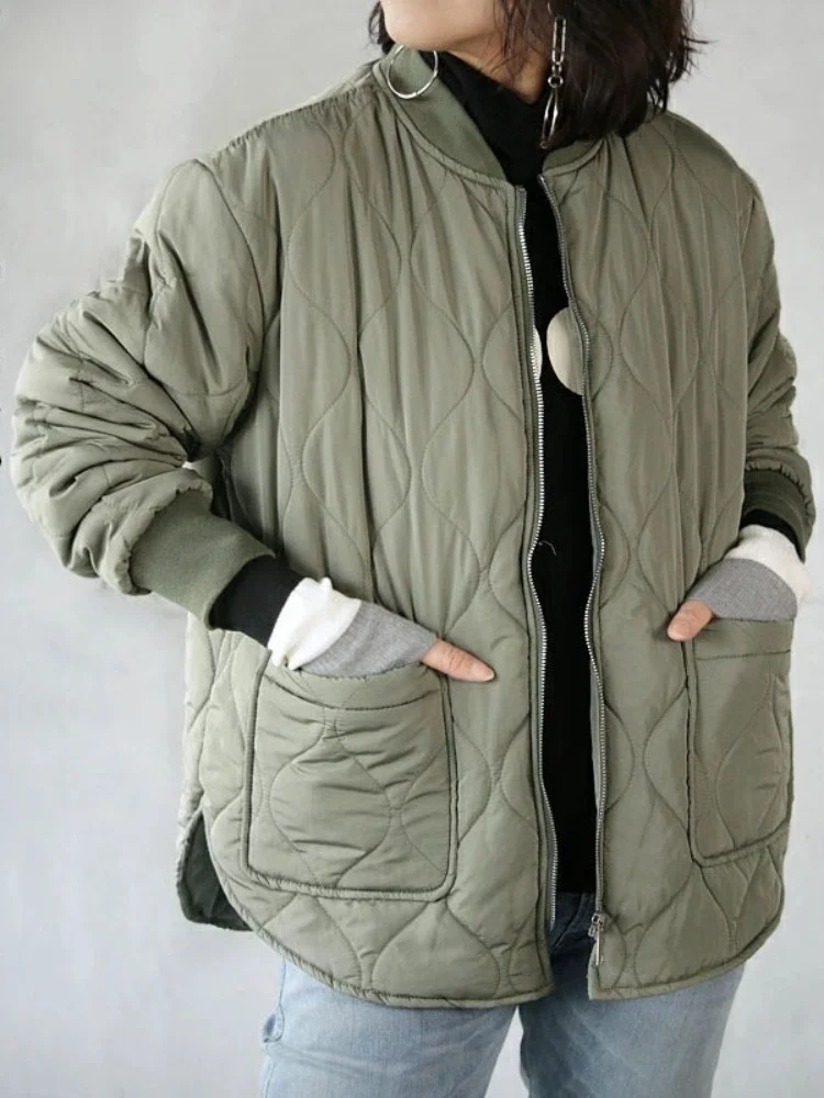 

Повседневная стеганая хлопковая куртка свободного кроя с ромбовидным узором, теплая, для осени и зимы, модная, асимметричная, стройнящая фигуру