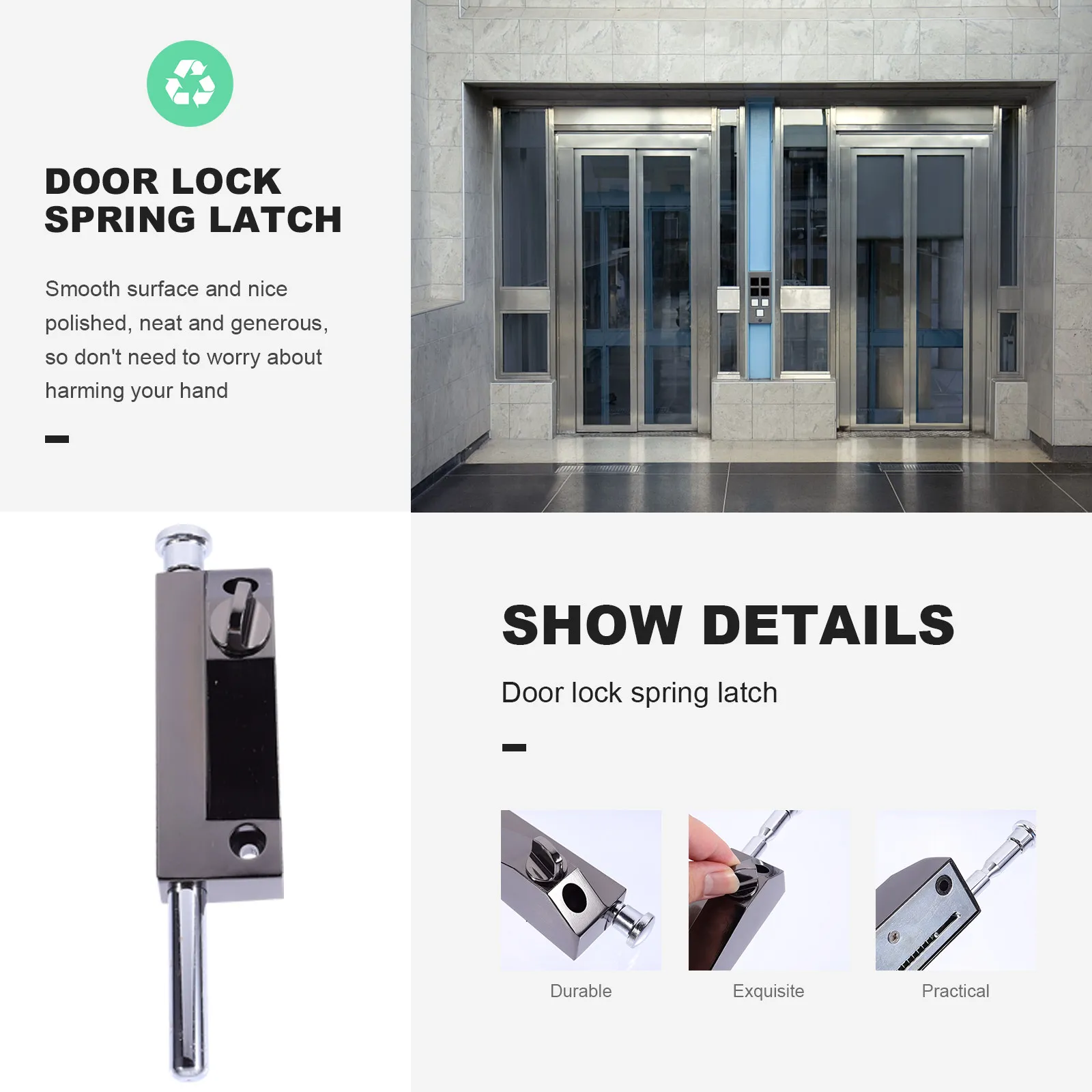 

Высококачественный дверной засов из цинкового сплава, усиленный пружинный механизм для деревянных дверей, гладкая полированная поверхность, устойчивость к ржавчине, простая установка