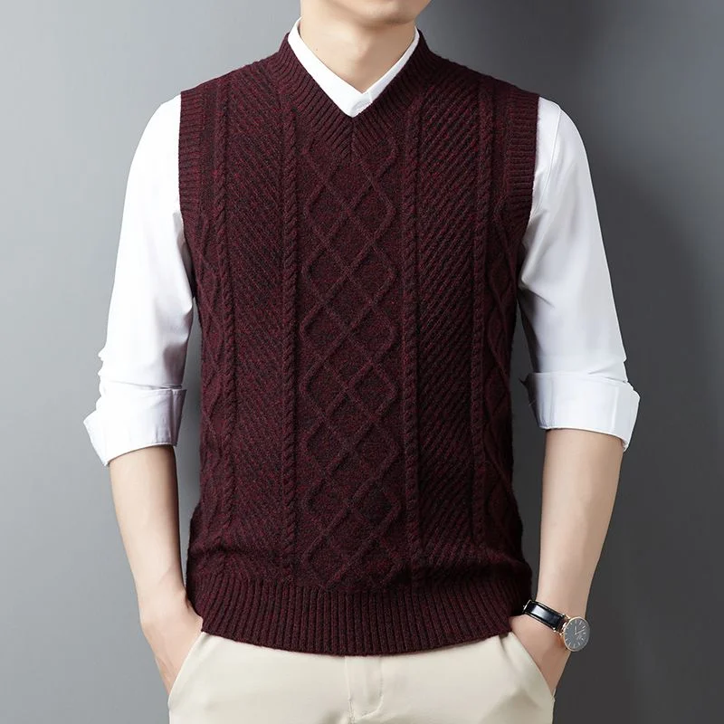 

Men's Jacquard and Pilled Sweater Vest Dad Thickened Warm Knitted Vest Men's Style