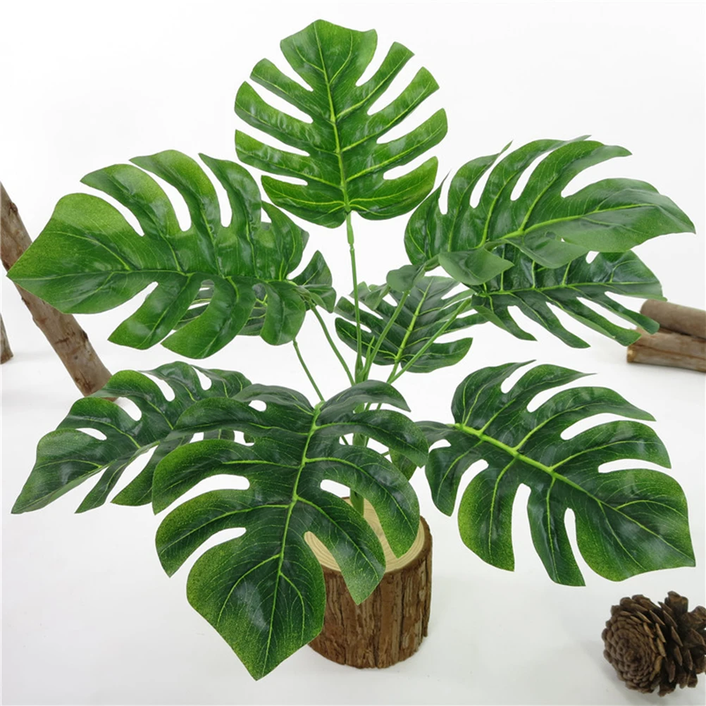 

3PCS Artificial Monstera Lifelike Turtle Back Leaf Plants Decor for Home Store Photo Vase Arrangement Hanging Basket Easy Use