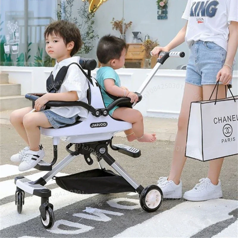 Lightweight Twin Baby Stroller High View Foldable Double Seat Baby Stroller with Parasol Baby Carriage Adjustable Trolley Handle