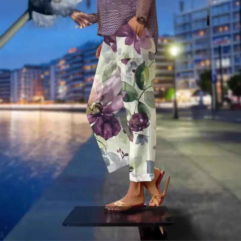 Abbigliamento donna Pantaloni lunghi a gamba larga per donna, vestiti Y2k Vita facile Tasca lunga Stampa Pantaloni da spiaggia alti Pantalones De Mujer