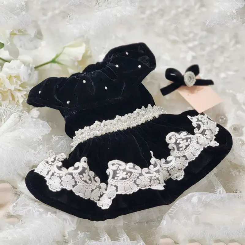 

Princess Style Velvet Dog Dress Autumn and Winter Black Pet Party Dress Puppy Fashion Clothing Teddy Cardigan