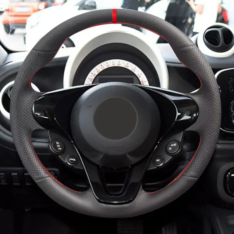 Hand Sewing Braids For Smart Fortwo 2015 2016 2017 2018 Car Steering Wheel Microfiber Leather Cover Decorative Trim