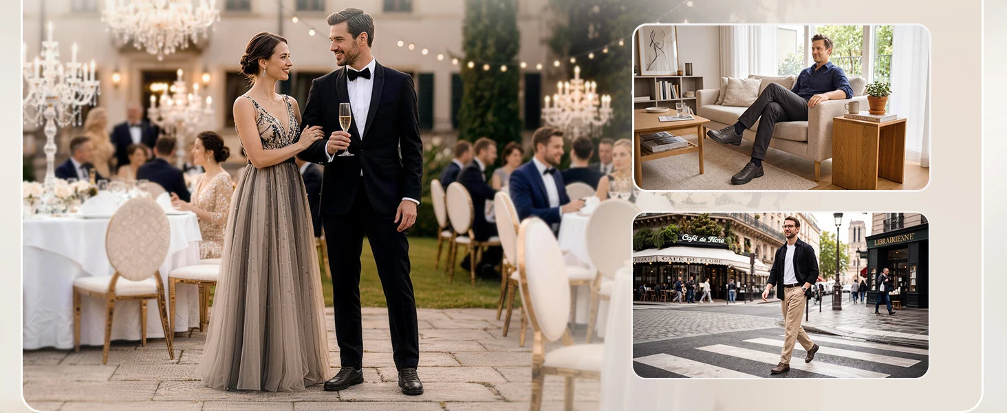 FitVille Herren Breite Leder-Oxford-Schuhe Wasserabweisende Rutschfeste Business-Anzugschuhe mit Verstellbarem Riemen für Geschwollene Füße – Detail 6