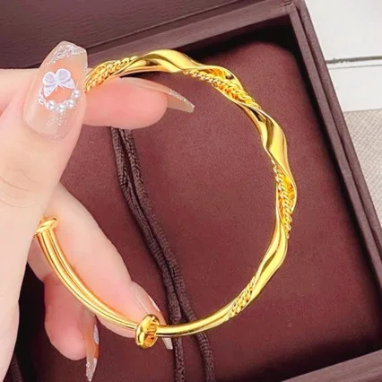 

New boutique AU999 gold bracelet for women 24K pure gold bracelet twisted push-pull bracelet ideal gift