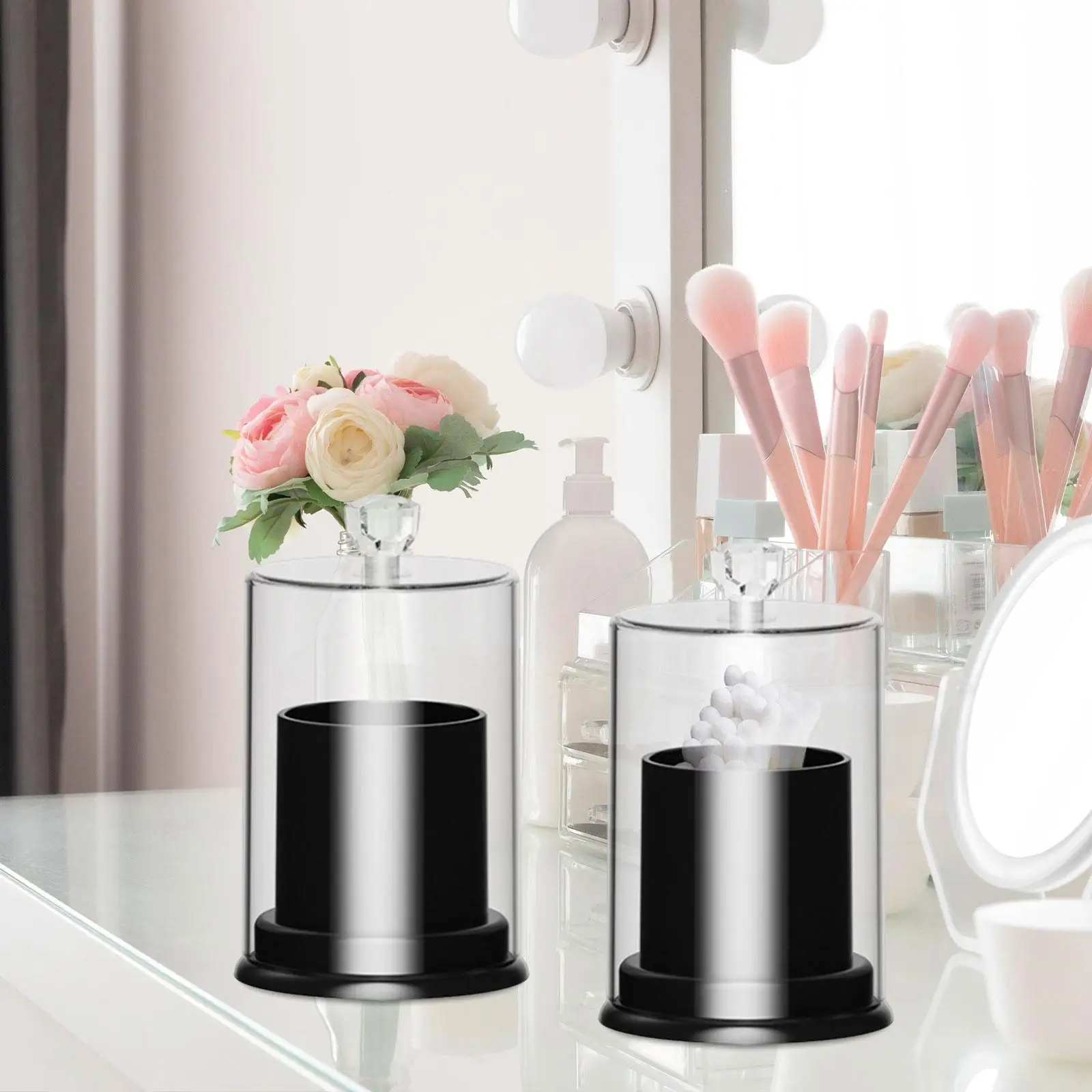 뚜껑이 있는 면봉 홀더 현대적인 플라스틱 보관함 화장대용 면봉 정리함