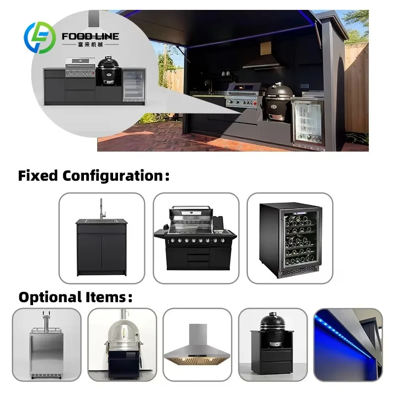 Customized Durable and Sturdy SS304 Outdoor Bbq Kitchen Pod Antirust Outdoor Kitchen BBQ Island with Shed Roller Shutters