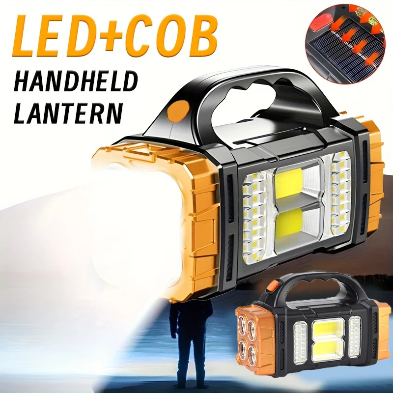 Solar Rechargeable Flashlight,High Lumen Portable Work Light,4 Lighting Modes,Power Bank,Power Display,Outdoor Camping Emergency