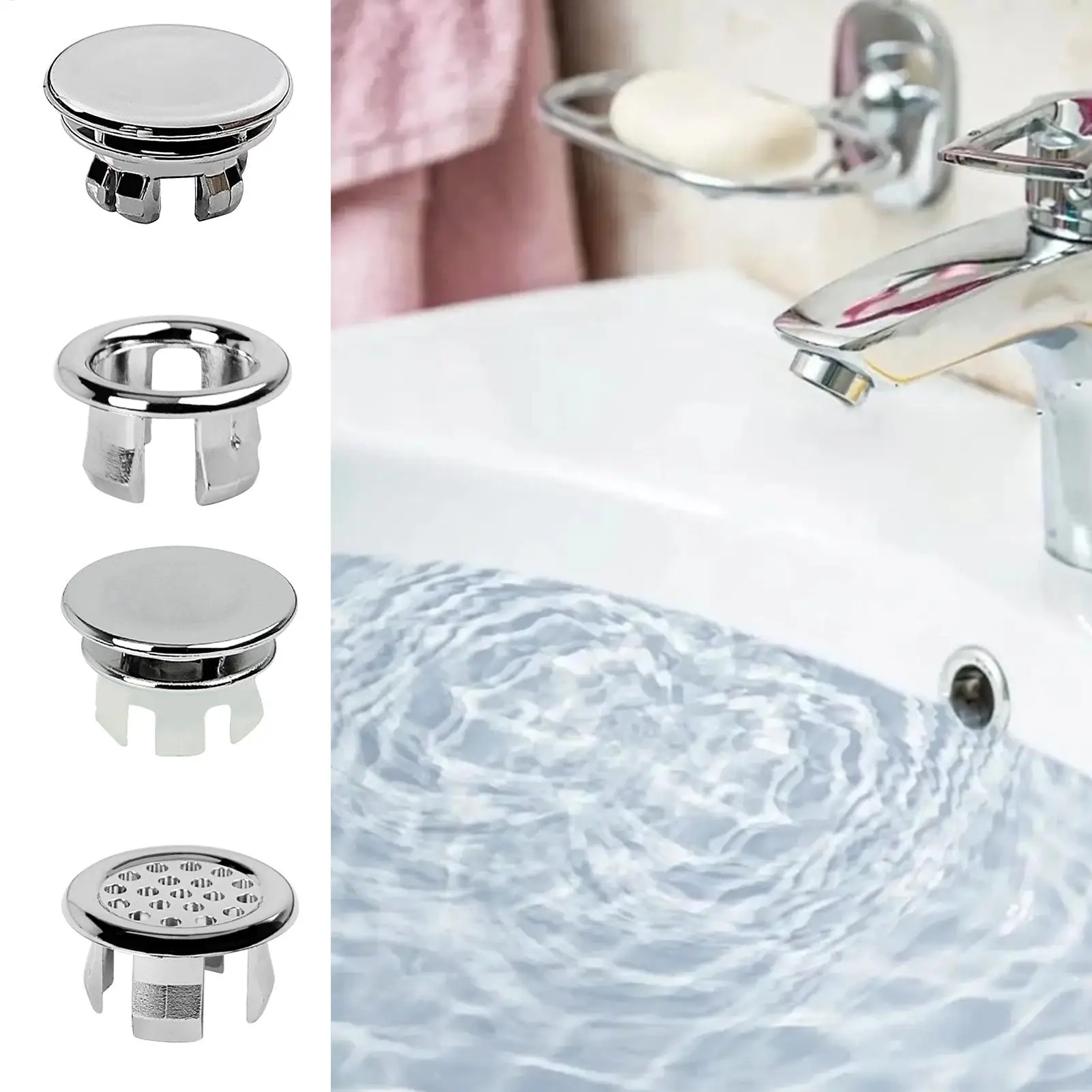 Bathroom Overflow Drain Cover Round Basin Trim Drain Cap Cover 22-24mm Sturdy Double Layer Overflow Cover Insert In Hole