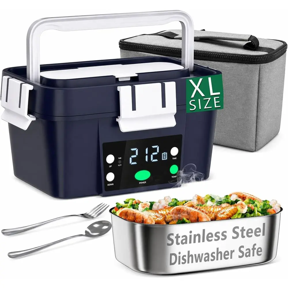 

20,000mAh Battery-Powered Insulated Lunch Box, 1.6L Stainless Steel, Navy Blue