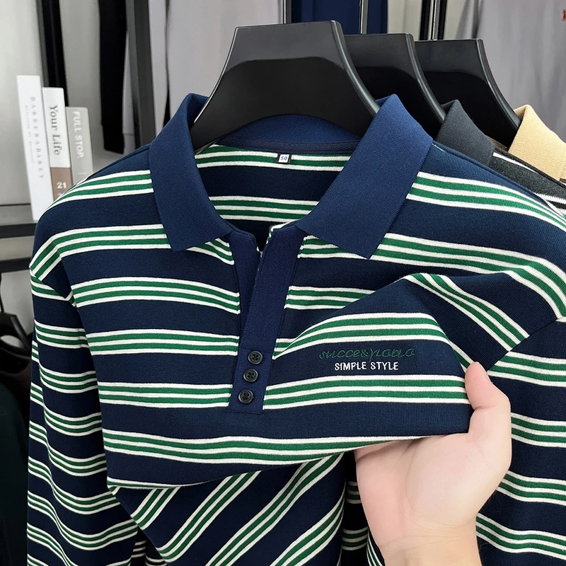 Luxury Brand stripe long sleeve polo shirt men's new fashion letter embroidery spring autumn casual comfort breathable T-shirt