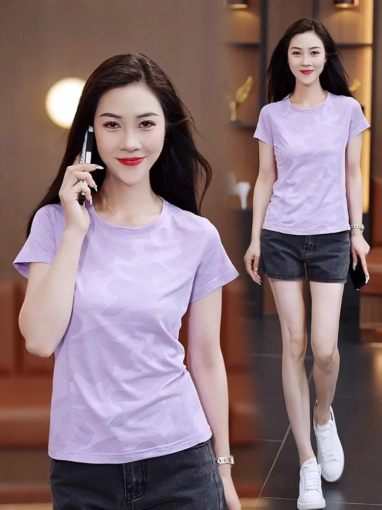 

Red Dragoy Qui Dry Ice Silk Спортивная футболка Женская летняя новая одежда для бега на открытом воздухе Fitn Одежда для бадминтона ort Sle...