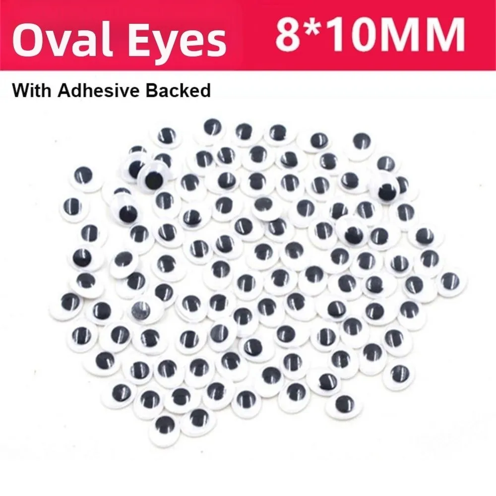 100pcs/bag 3D Dolls Activity Eyes Plastic DIY Accessories Wiggling Moving Eyes Black&White With/Without Adhesive Backed
