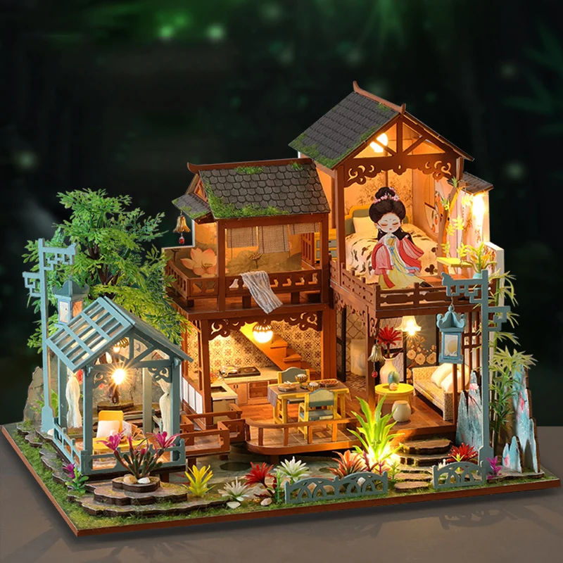 

Diy Wooden Doll Houses Chinese Ancient Garden Room Casa Miniature Building Kits With Furniture Led Dollhouse For Adults Gifts