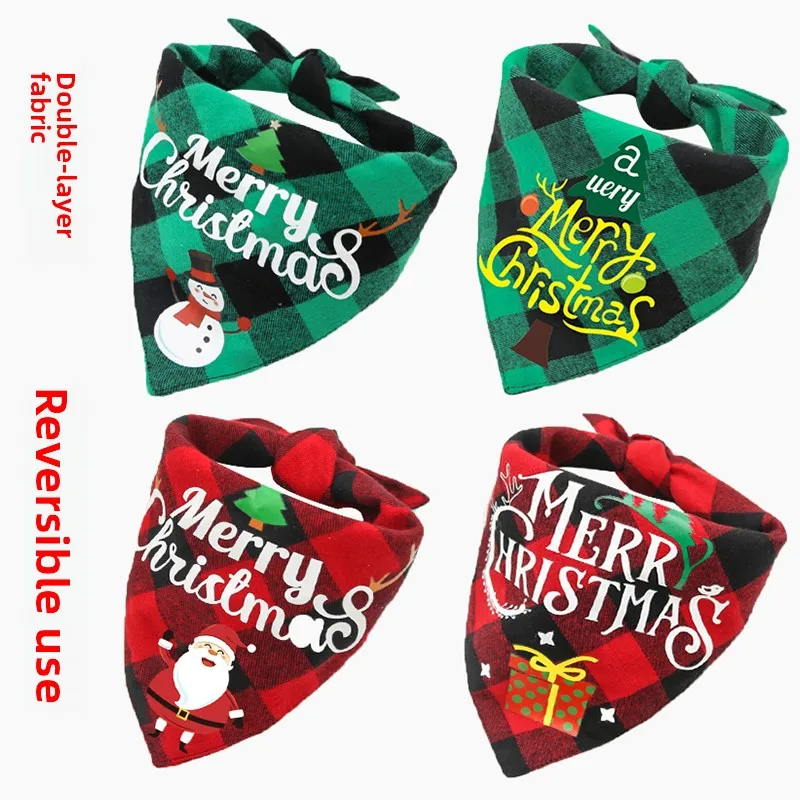 Serviette à carreaux sur le thème du Cisas pour chien et salive, écharpe multi-usage pour animaux de compagnie, fournitures décoratives mignonnes pour animaux de compagnie, Bandana