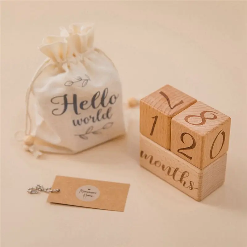 B05C-3 Piece Baby Monthly Record Growth Milestone Block Infant Birth Gift Souvenir Wooden Baby Photography Props Photo Milestone