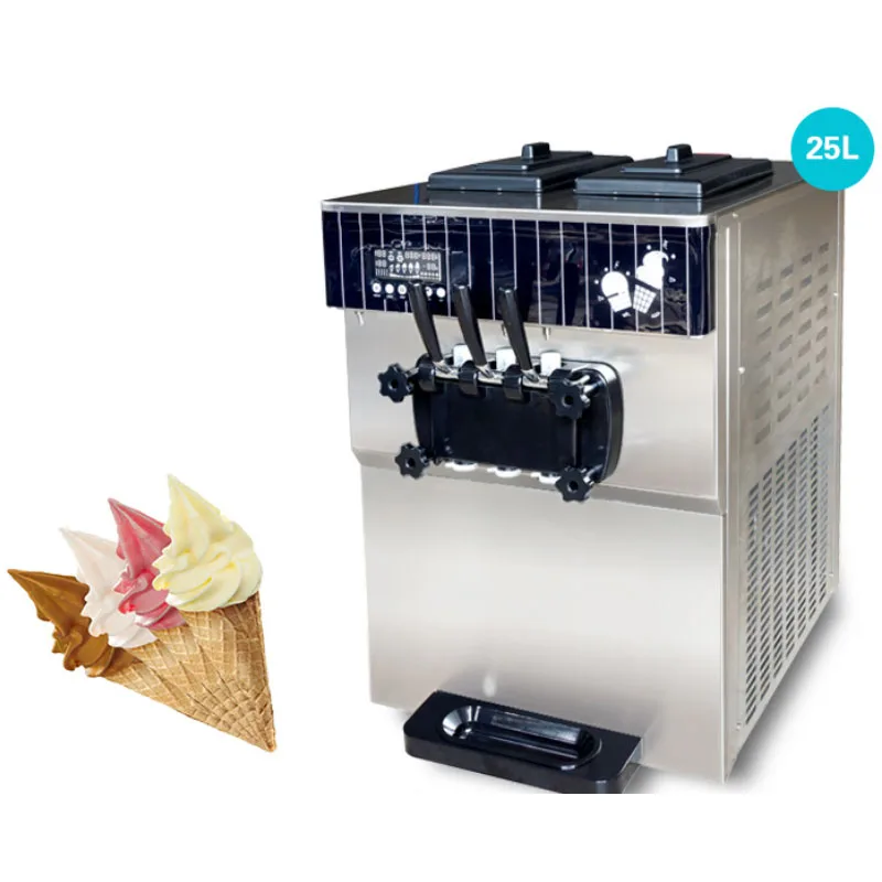 Soft  Ice Cream Maker 2+1 Flavors Commercial Stainless Steel Sundae Summer 220V/110V Automatic Freeze Equipments Cone Machine