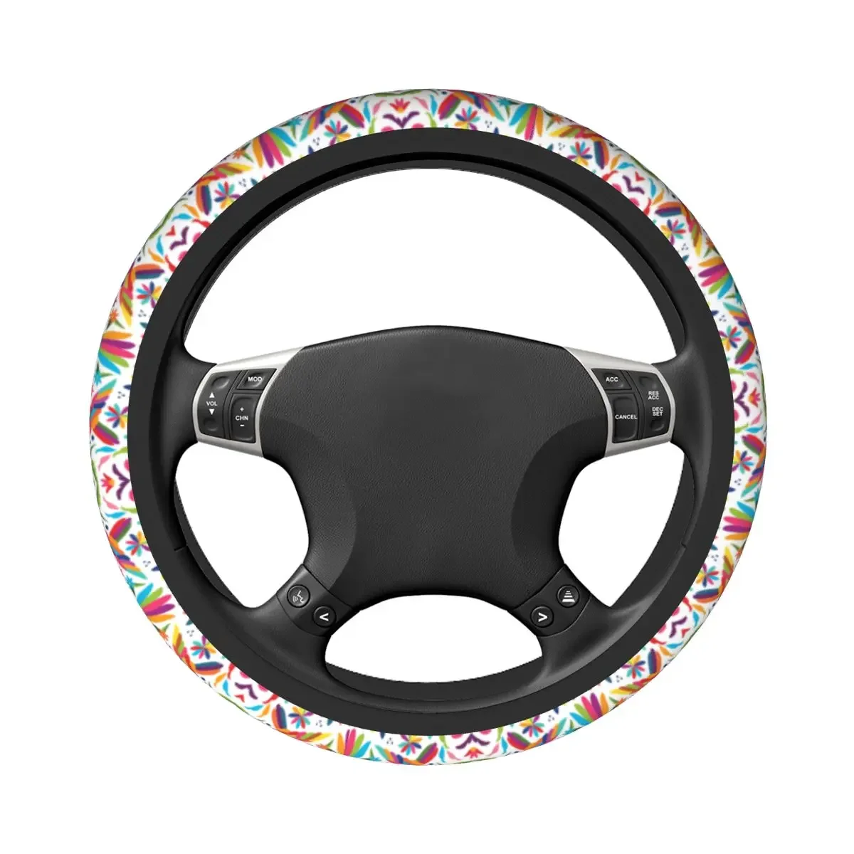 Colorful Mexican Otomi Steering Wheel Covers 37-38cm Girl Animal Folk Texture Steering Wheel Protector for Sedan Car Accessories