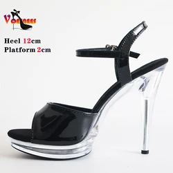 Black 12cm Pole Dancing Practice Shoes Clear Thin Heel Transparent Crystal Platform Woman Sandals Party Wedding Shoes New  Heels