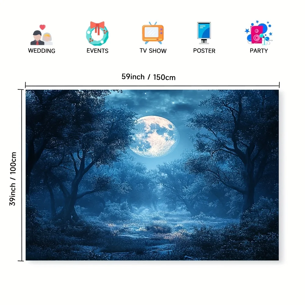 1 шт. Гобелен Moonlit Night Sky and Tree — универсальный настенный подвес из полиэстера с зачарованной лесной сценарой, полной луной и звездной слей