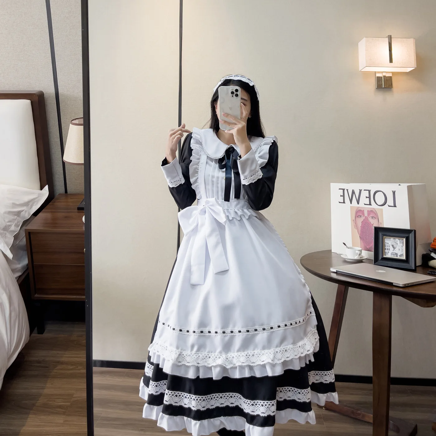 Anime Halloween Cosplay Kostüme Anime Schürze Dienstmädchen Rollenspiel Langes Kleid Übergröße Schwarz Weiß Lolita Dessous Kleid Dienstmädchen Outfits – Detail 8