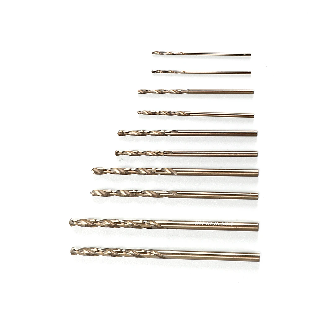 

10 Piece HSS M35 Cobalt Drill Bits Set for Stainless Steel Sizes Range from 1mm to 3mm Suitable for Handheld and Stationary Use
