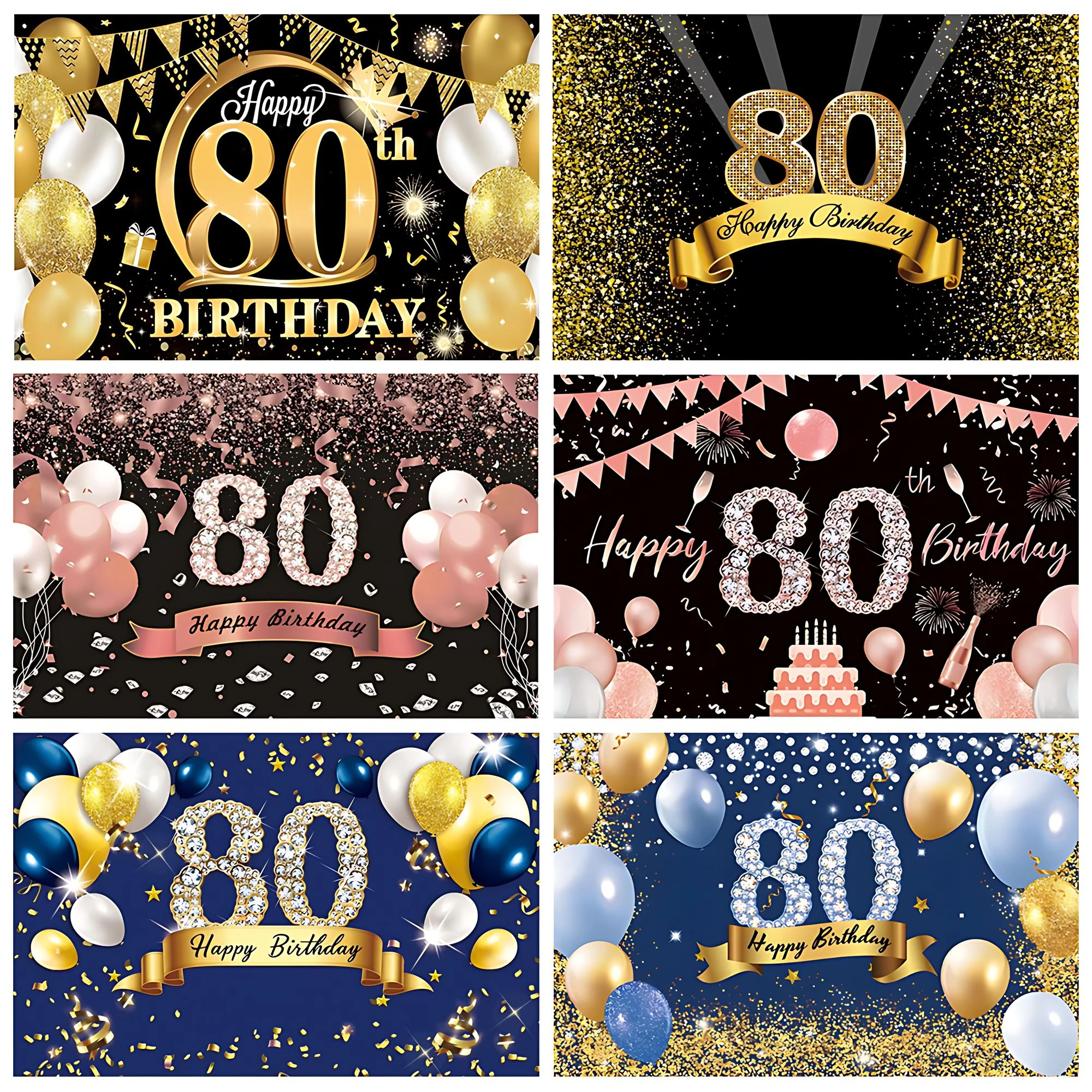 

80 Years Old Happy birthday Photography Backdrop Balloon Black Gold Fantasy Party Banner Decor Photo Studio Background XC-01