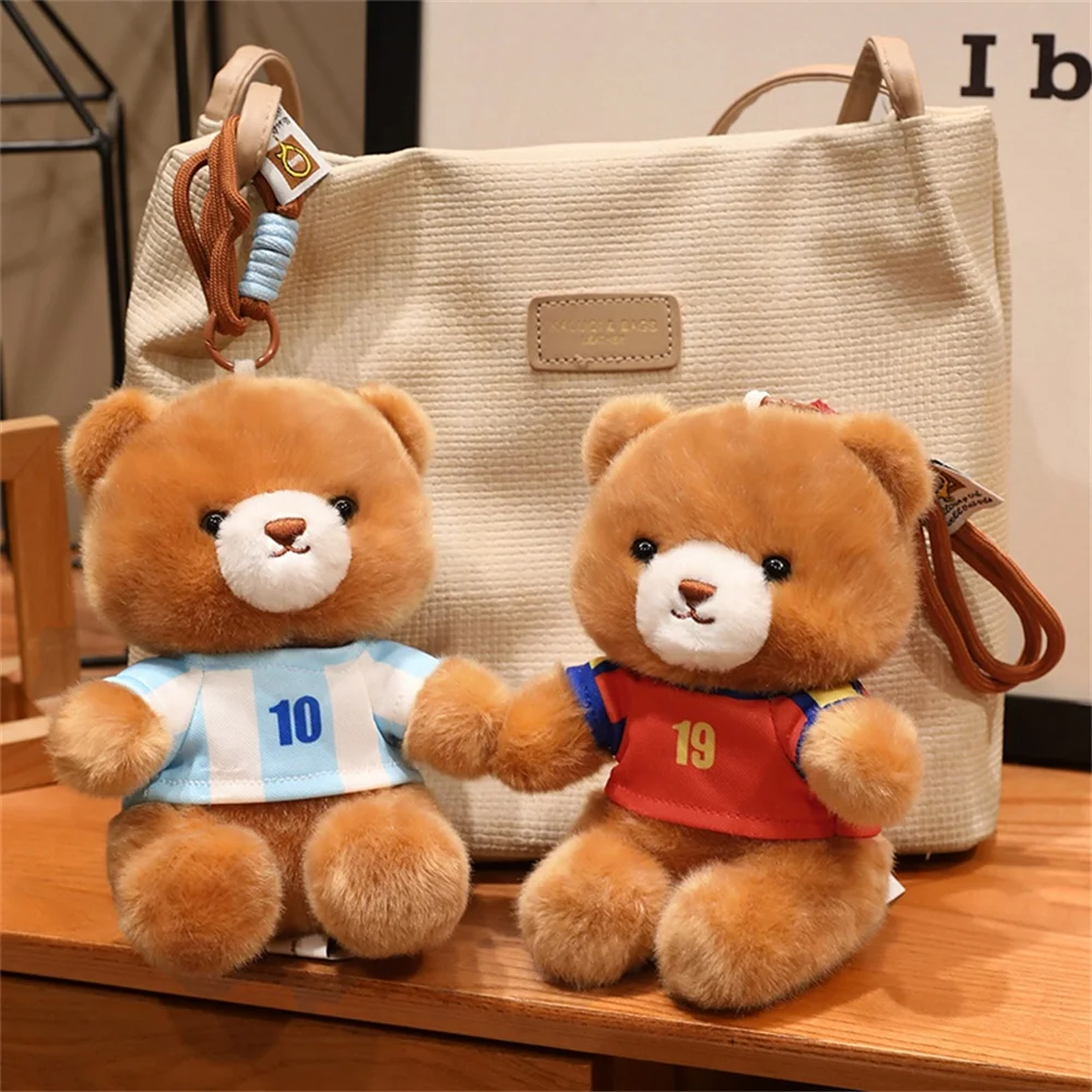 

Cute Football Jersey Bear Plush Keychain Soft Stuffed Teddy Bear Doll Bag Pendant Fans Souvenir Birthday Gift For Sports Lovers