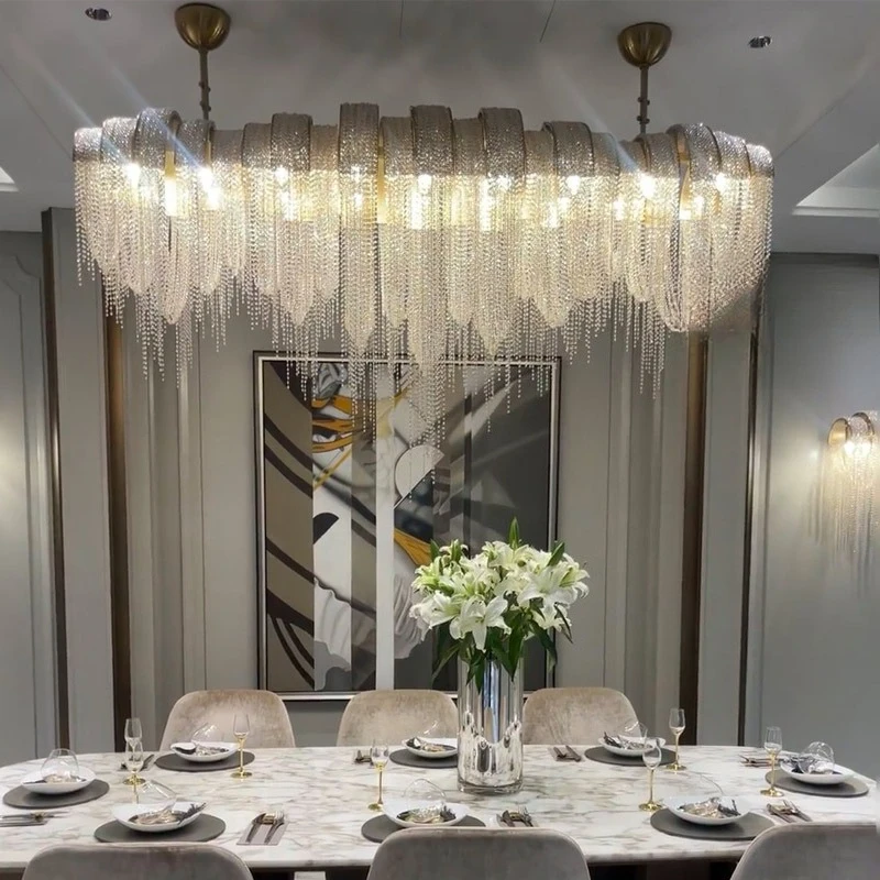 Rectangle Restaurant Dining Room Island Tai Italian Bar Villa Personalized Fringe Art Lamp c