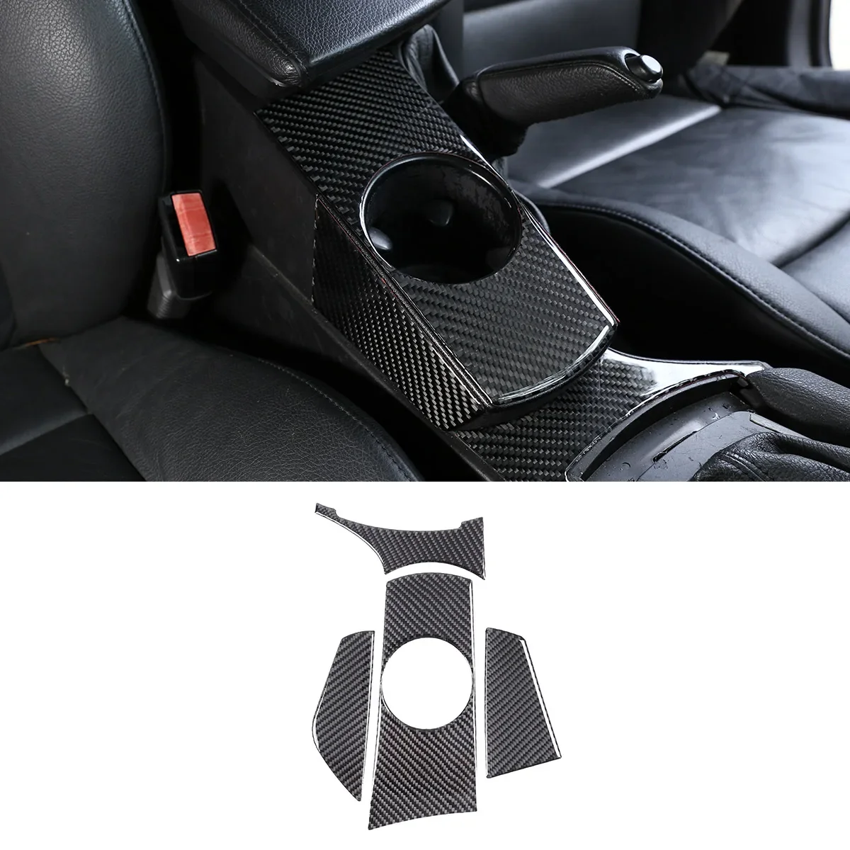 

For BMW X3 E83 2006-2010 Central Control Water Cup Holder Panel Sticker Real Carbon Fiber (soft) 4-piece Set of Car Accessories