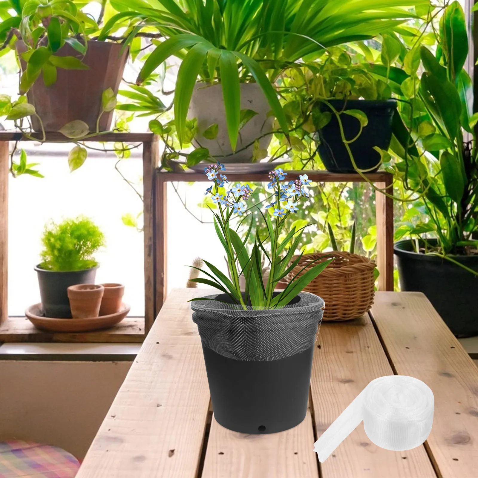 

Flower Pot Cover Mesh Elastic Anti-Leak Planter Protection Net Transparent Breathable for Orchids Succulents
