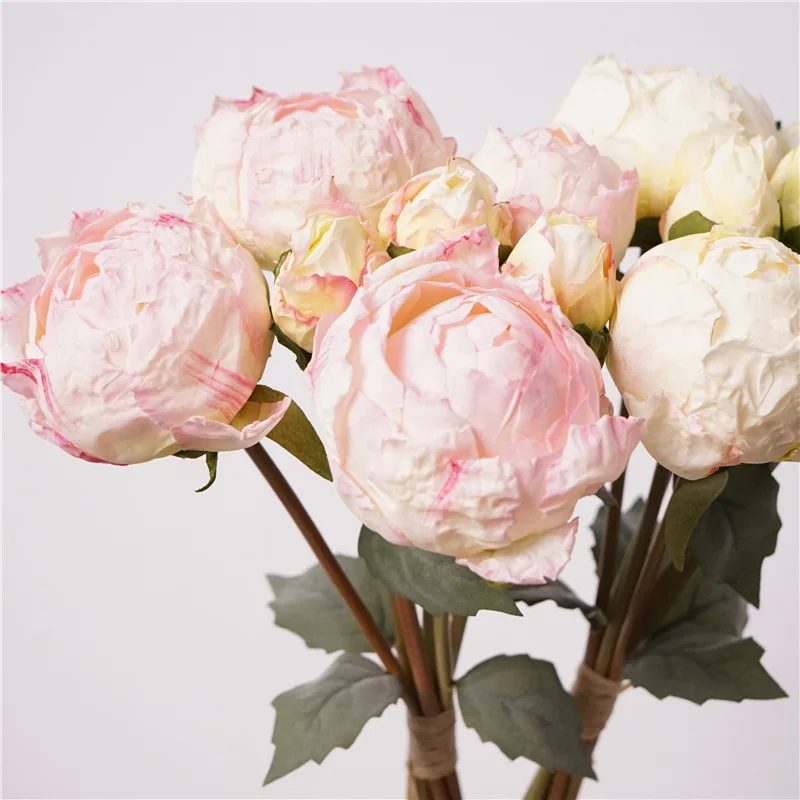 الزهور الاصطناعية الحرير اليدوية الفاوانيا برعم باقة الزفاف ديكور ورد صناعي محاكاة المحروقة حافة الوردي الفاوانيا فندق الديكور #5