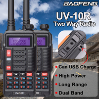 2PCS Baofeng UV-10R Professional Walkie Talkie High Power Dual Band Long Range Ham Two Way Radio USB Charging VHF UHF BF UV10R