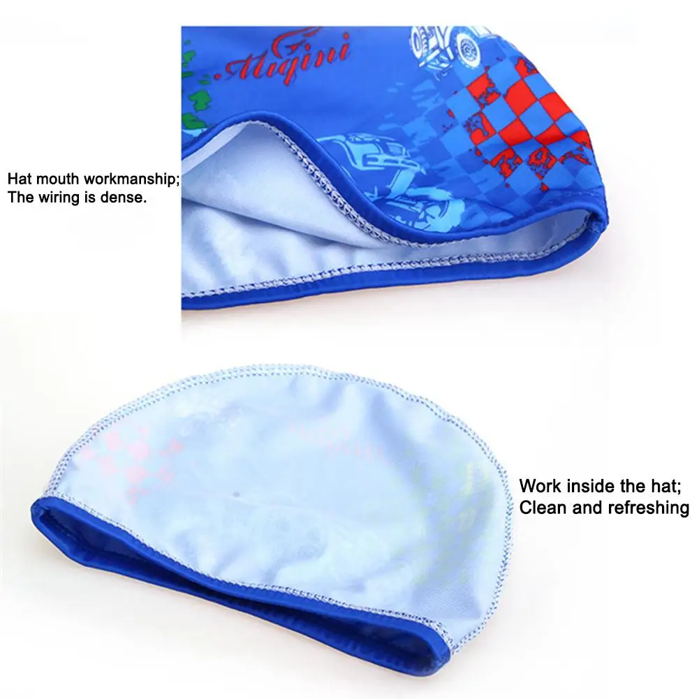 Desenhos animados bonés de natação para meninos e meninas, High Elastic Sports Hat para crianças, Piscina de natação protege orelhas, Impressão digital, banho, mergulho chapéus