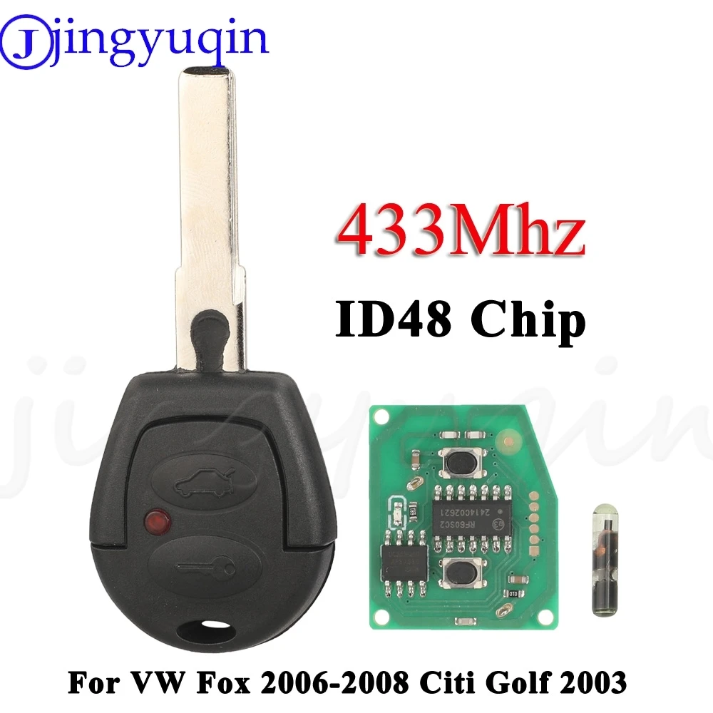 jingyuqin 2Buttons Remote Keyless Entry Car Key 433Mhz ID48 Chip For VW Fox 2006-2008 Citi Golf 2003 4Z0959753C Aoto Fob Control