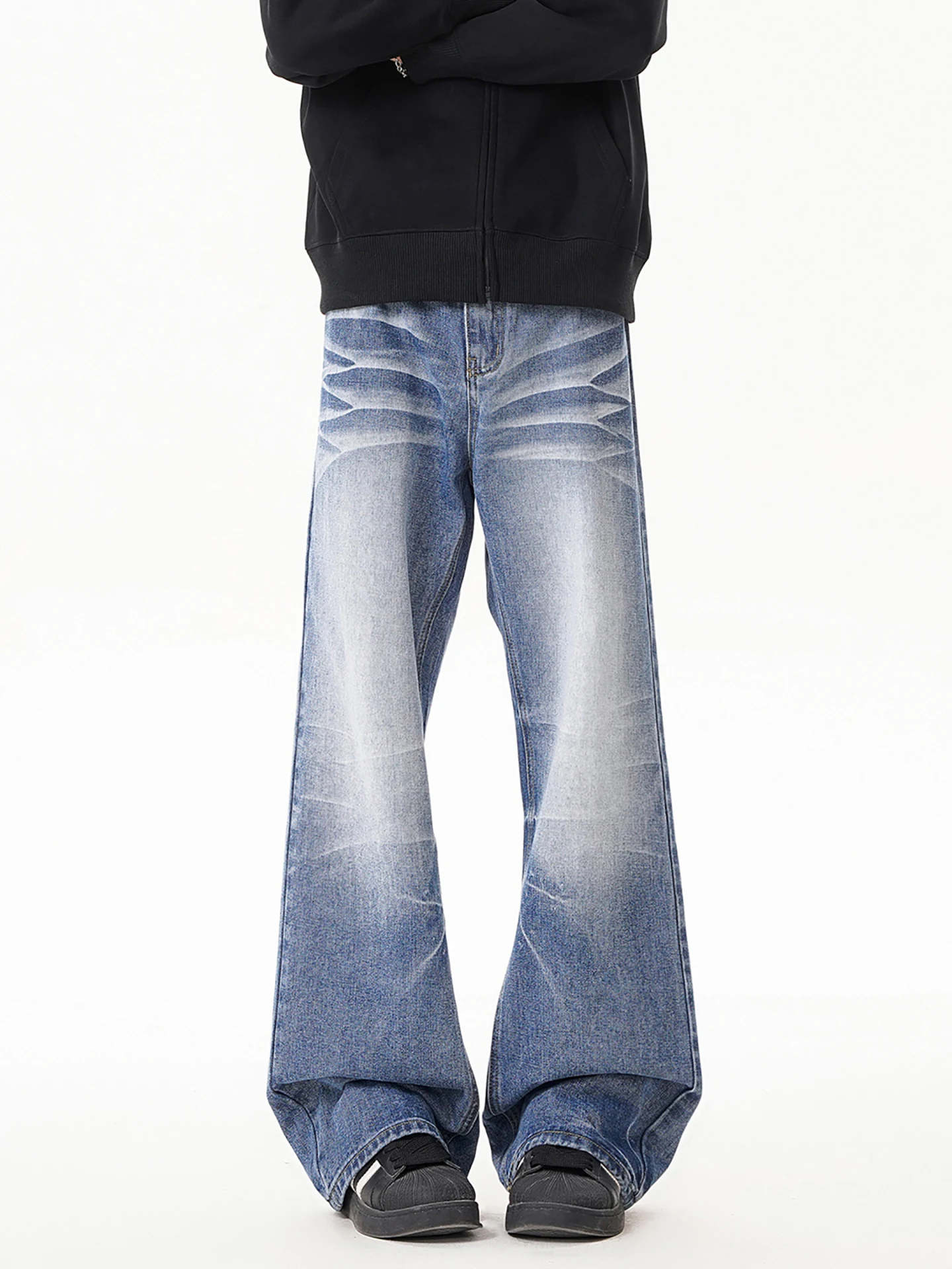 

Boyue American Retro Flared Jeans Men's Women's Waed Street Sle Loose High-End Casual Long Trousers mid Waist Zipper