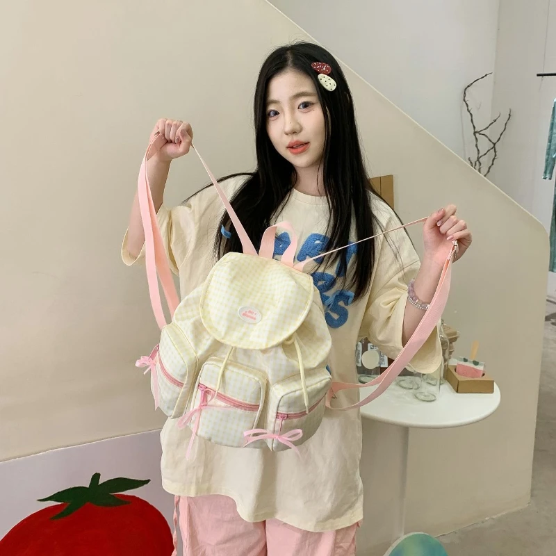 กระเป๋าเป้สะพายหลังนักเรียนหญิงสุดหรู น้ำหนักเบา กระเป๋านักเรียนสไตล์ด็อปamin น่ารัก มีหลายช่องใส่ของ