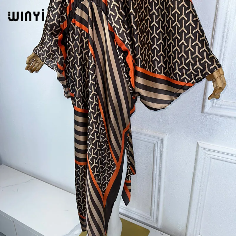 WINYI scollo a v Africa elegante abito moda stampa donna sciolto vacanza spiaggia copricostume festa caftano abaya dubai lusso