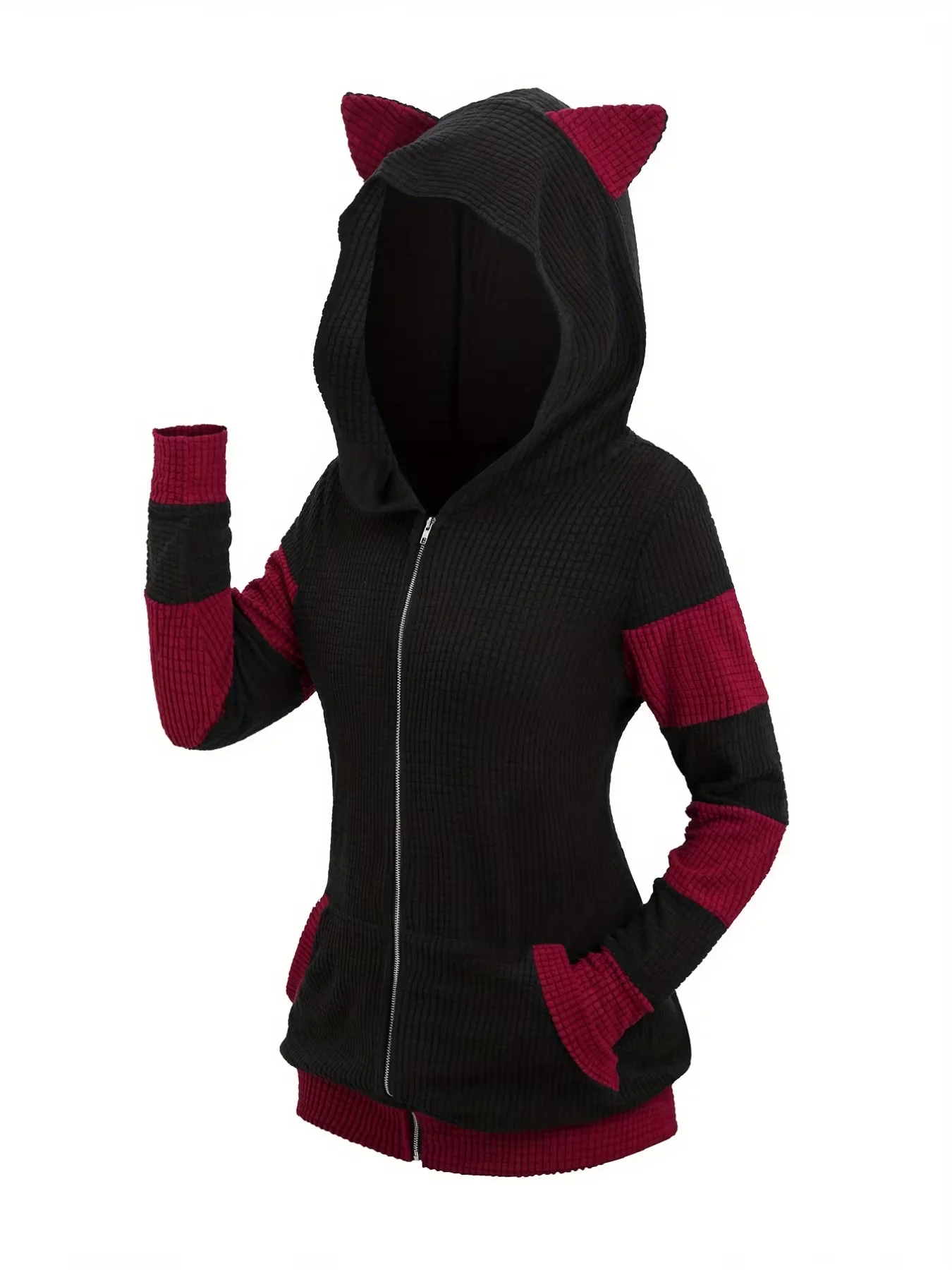 

Large-Sized Thick Cat-Ear Zipper Hooded Sweatshirt Women's Fashion Autumn Winter Warm Hoodie Popular in Europe And America