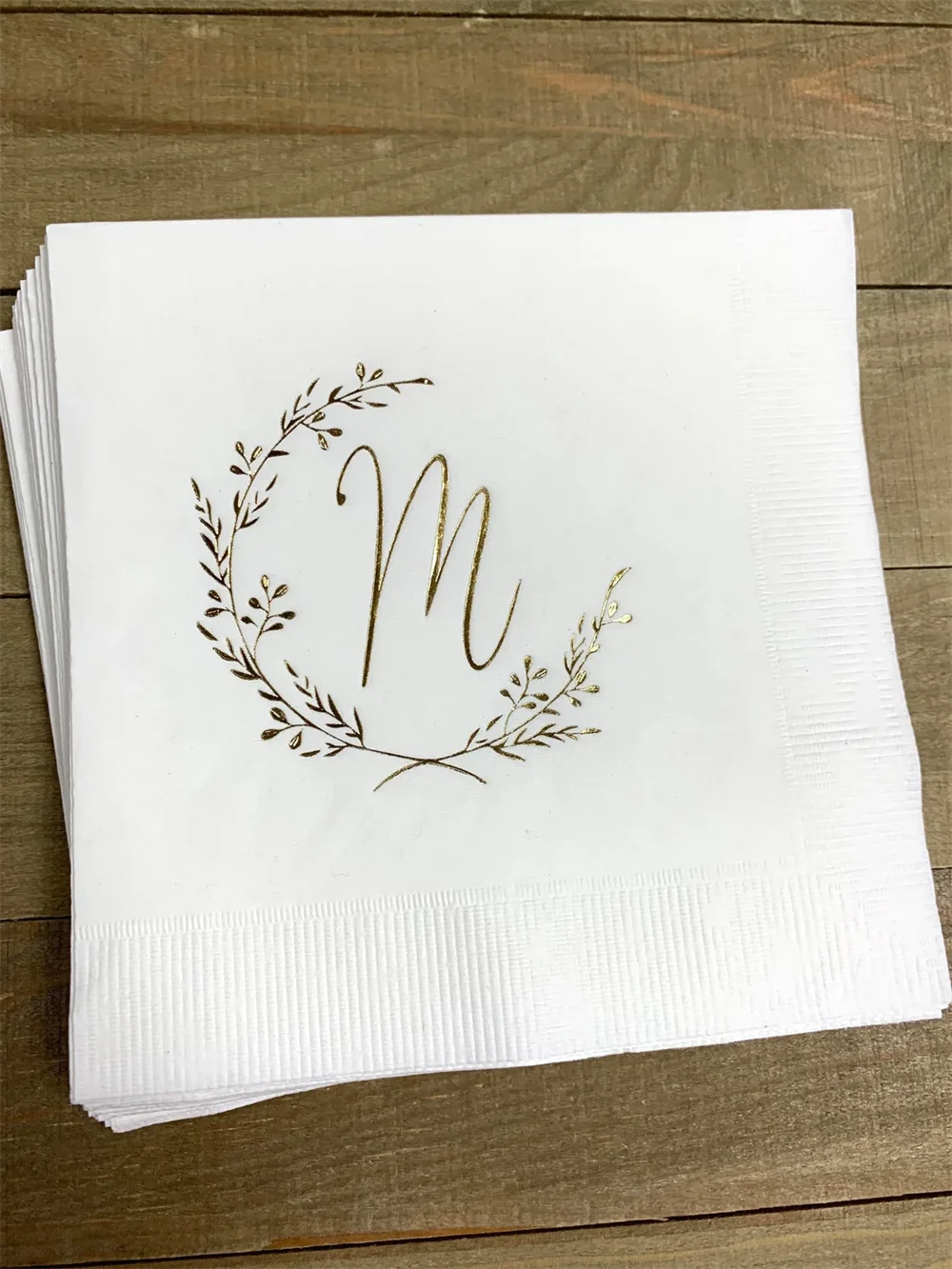 50PCS Personalized Wedding Napkins Personalized Laurel Wreath Monogram Rustic Wedding Custom Bar Napkins Reception LOTS of COLOR